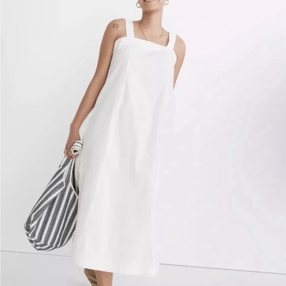 NWOT- Madewell Linen-Cotton Princess-Seamed Midi Dress In Ivory Size Small